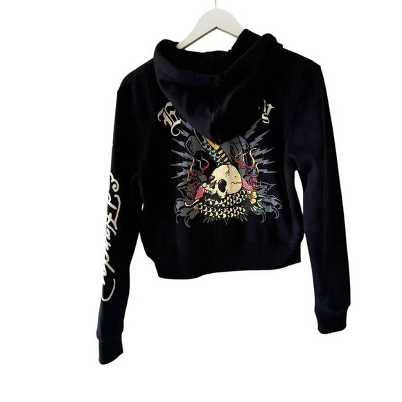 Ed Hardy Black Snake  Skull Logo Cropped Zip Up Hoodie Sweatshirt SZ S #2290 - Picture 7 of 14